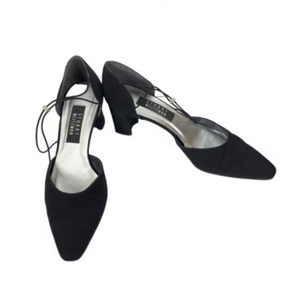 Stuart Weitzman Vintage Black Strappy Block Heel D’Orsay Heels - Picture 1 of 6